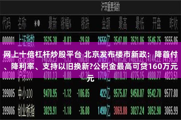 网上十倍杠杆炒股平台 北京发布楼市新政：降首付、降利率、支持以旧换新?公积金最高可贷160万元